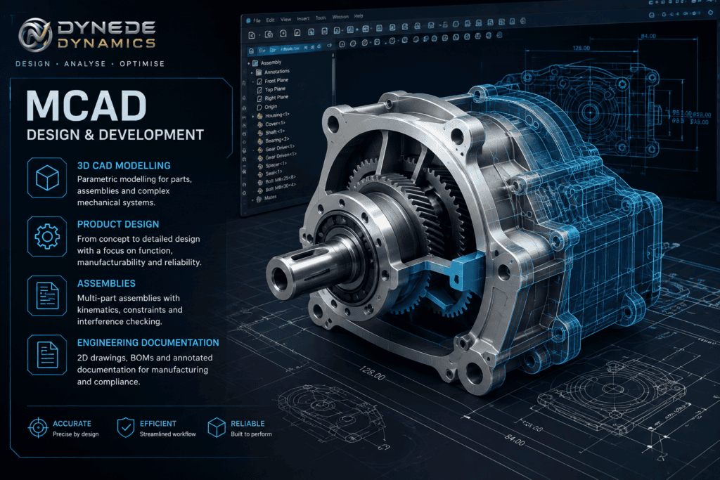 3D mechanical CAD model of a gearbox assembly for engineering design and development